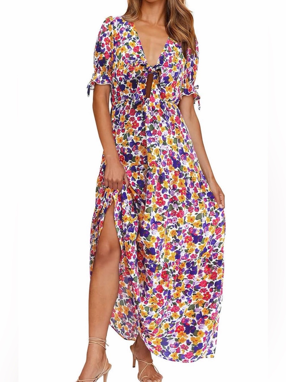 Floral Tie-Front Maxi Dress